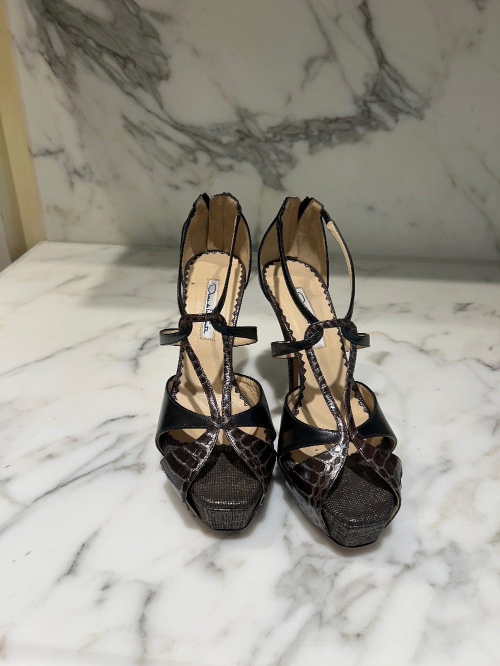 pewter Oscar de la renta platform sandals